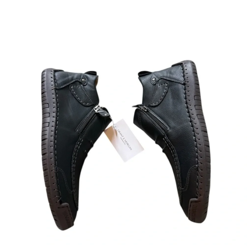 New Grant & Morgan Black Leather Boots Side Zip Comfort Shoes Men’s 12 EU 46